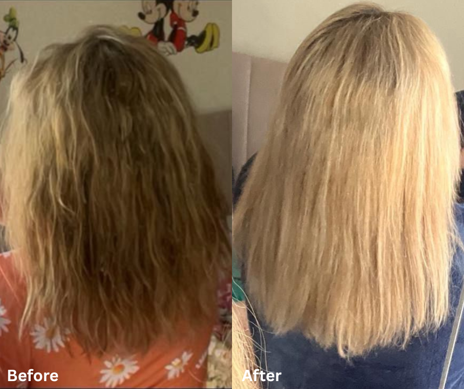 Haircare before and after: real SHIFAH customer with smoother, shinier hair